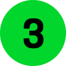 Ilustração do número 3 preto com bordas arredondadas, fundo verde em formato de lista.