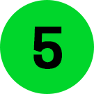 Ilustração do número 5 preto com bordas arredondadas, fundo verde em formato de lista.