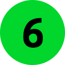Ilustração do número 6 preto com bordas arredondadas, fundo verde em formato de lista.